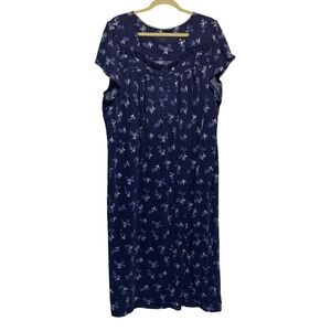 Secret Treasures Nightgown 2X Blue Bird Floral Short Sleeve Lounger Grannycore